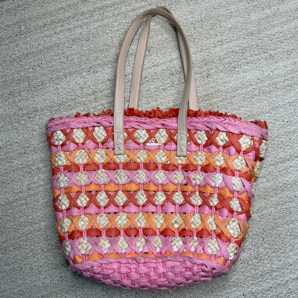 Spartina 449 Daufuskie Island Straw Tote Bag Women's Large‎ Pink Orange Woven